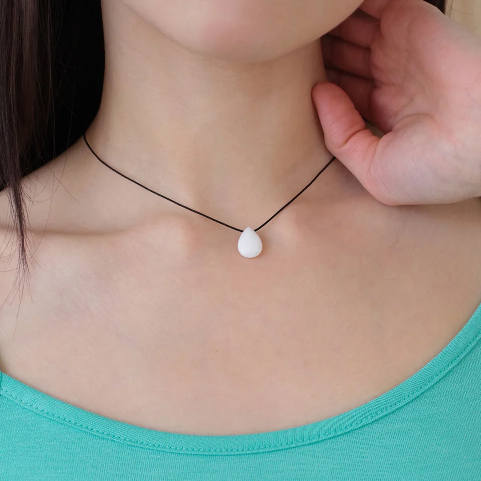white drop string necklace