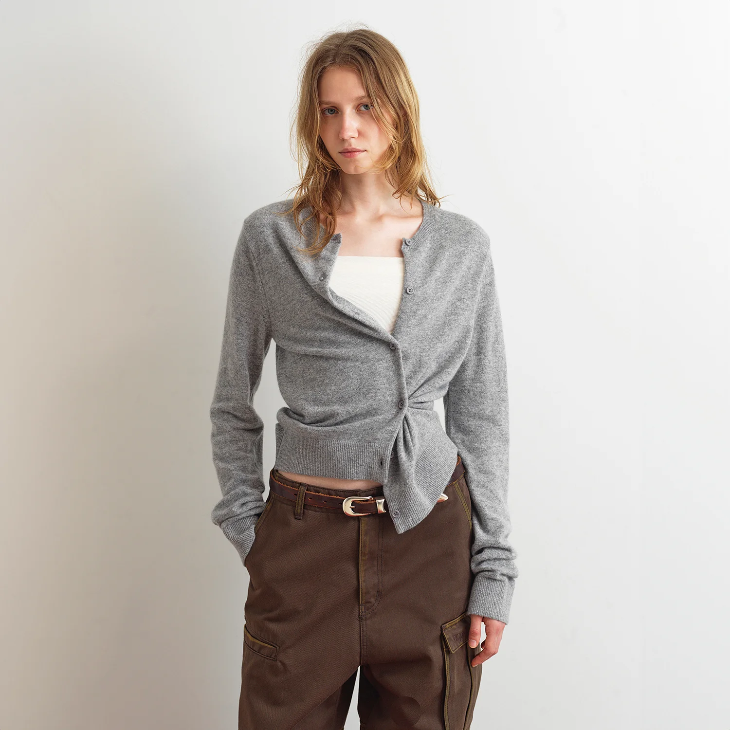 TWO WAY BUTTON CARDIGAN - GRAY