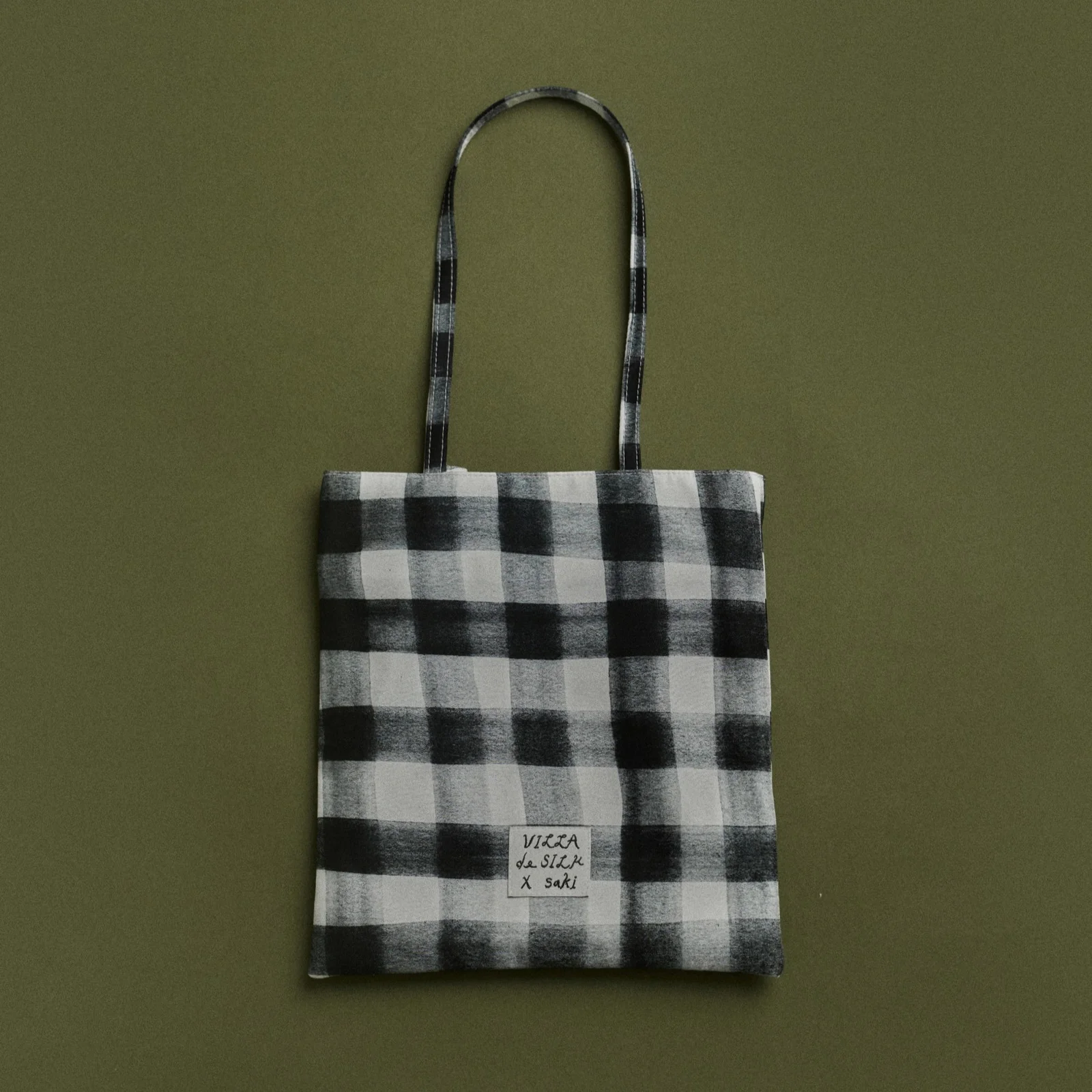 Painted check silk bag - saki limited edition