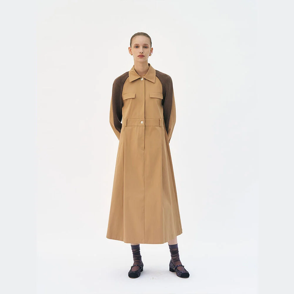 Raglan jersey-layered gabbardine dress (Beige)