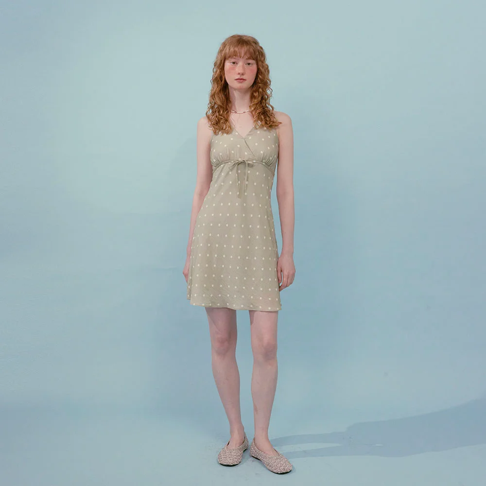 Dot Halter Dress (Light Khaki)