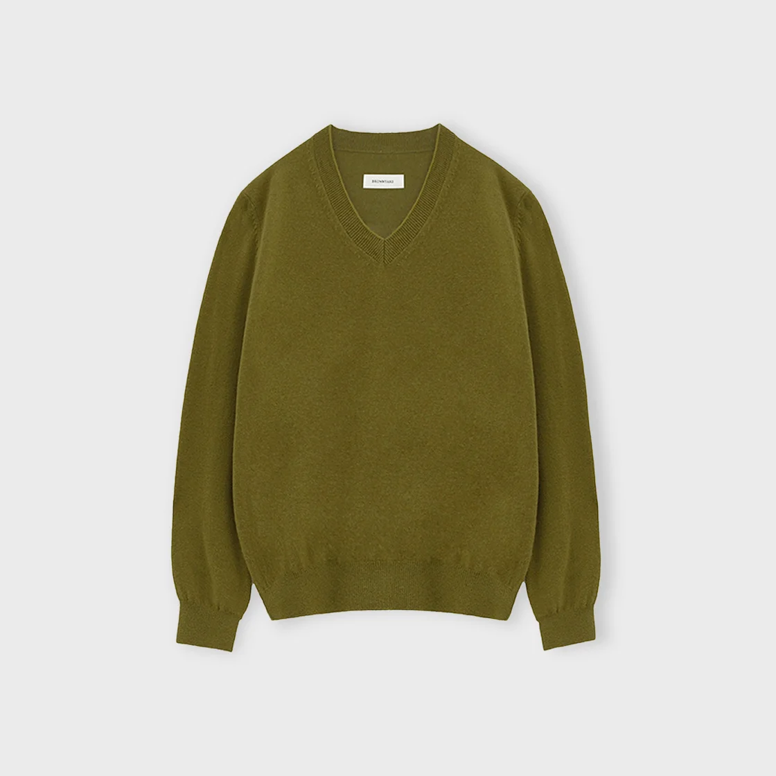 W Extra Super Fine V Neck Knit, Olive