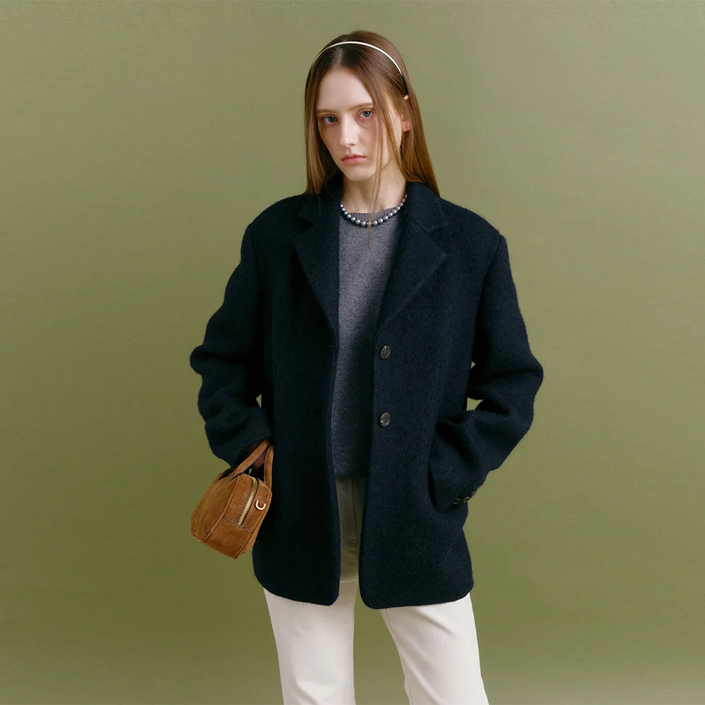 ALPACA SINGLE HALF JACKET (dark navy)