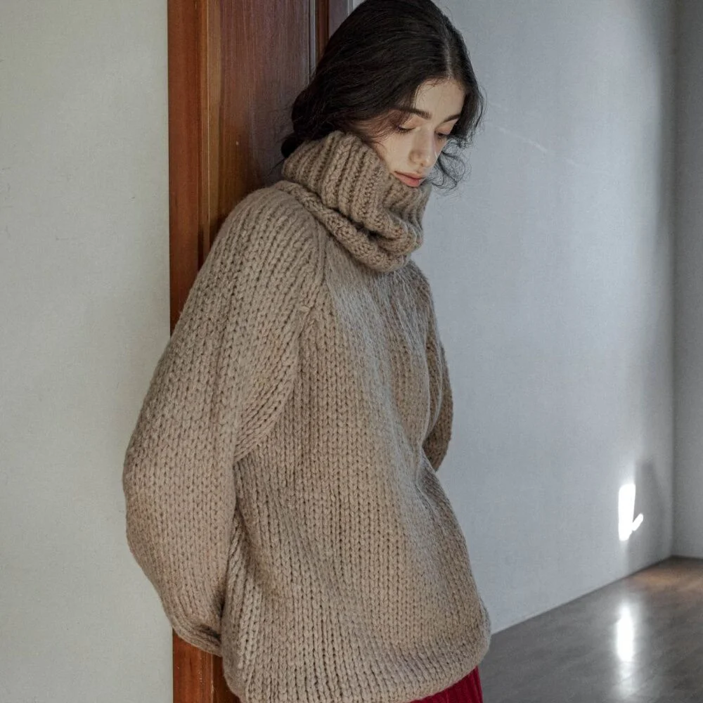 Wool Alpaca Turdle-Neck Pull Over -4color