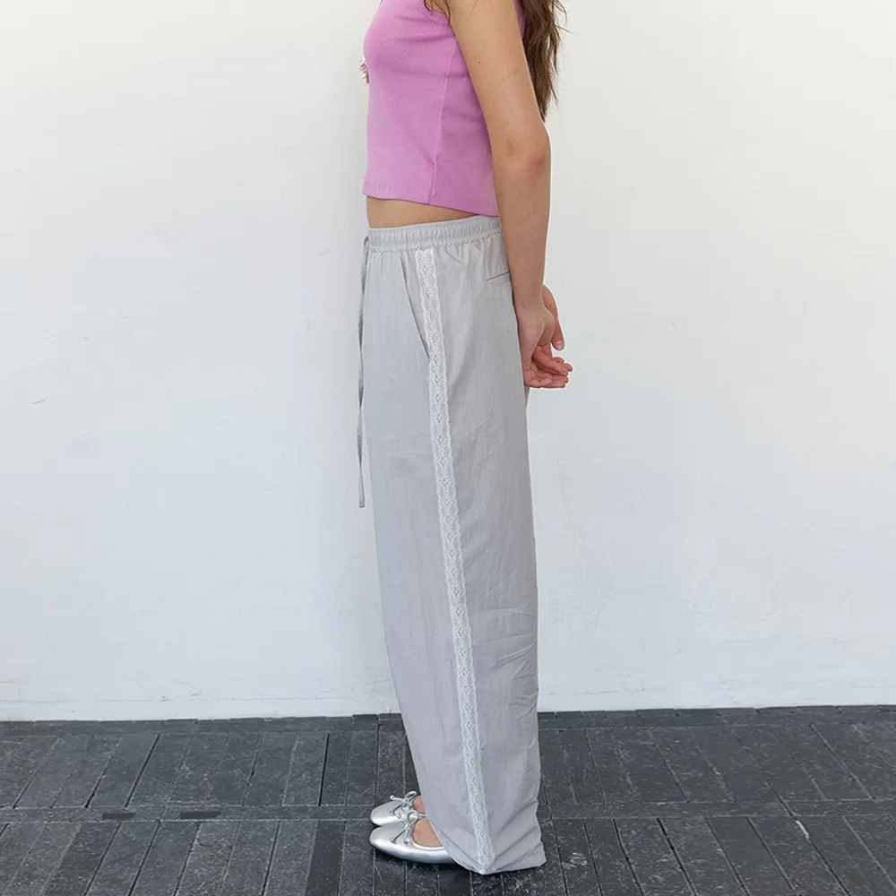 lace line nylon pants - blue gray