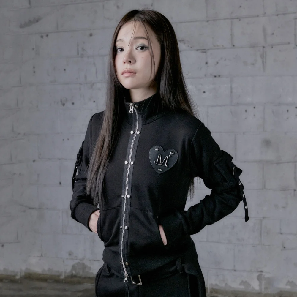 Tove 金屬 標誌 心形 補丁 高領 衛衣 拉鏈_2色