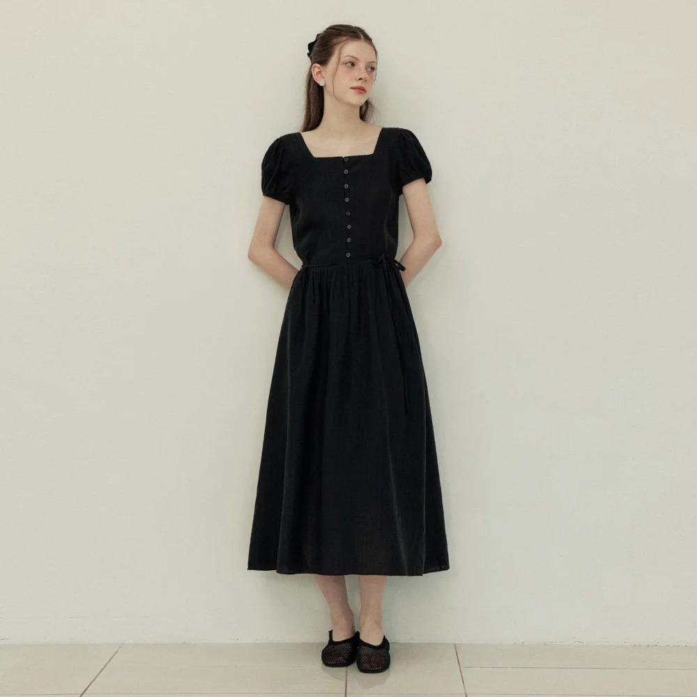 See through choker law rise long dress - black