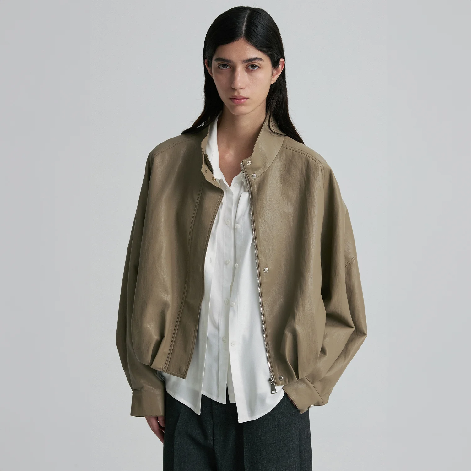 LEATHER BLOUSON JACKET HAZELNUTS
