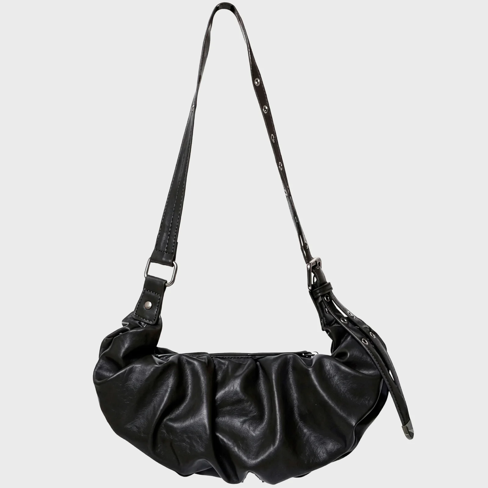 Draped Leather Bag (FL-745_Black)