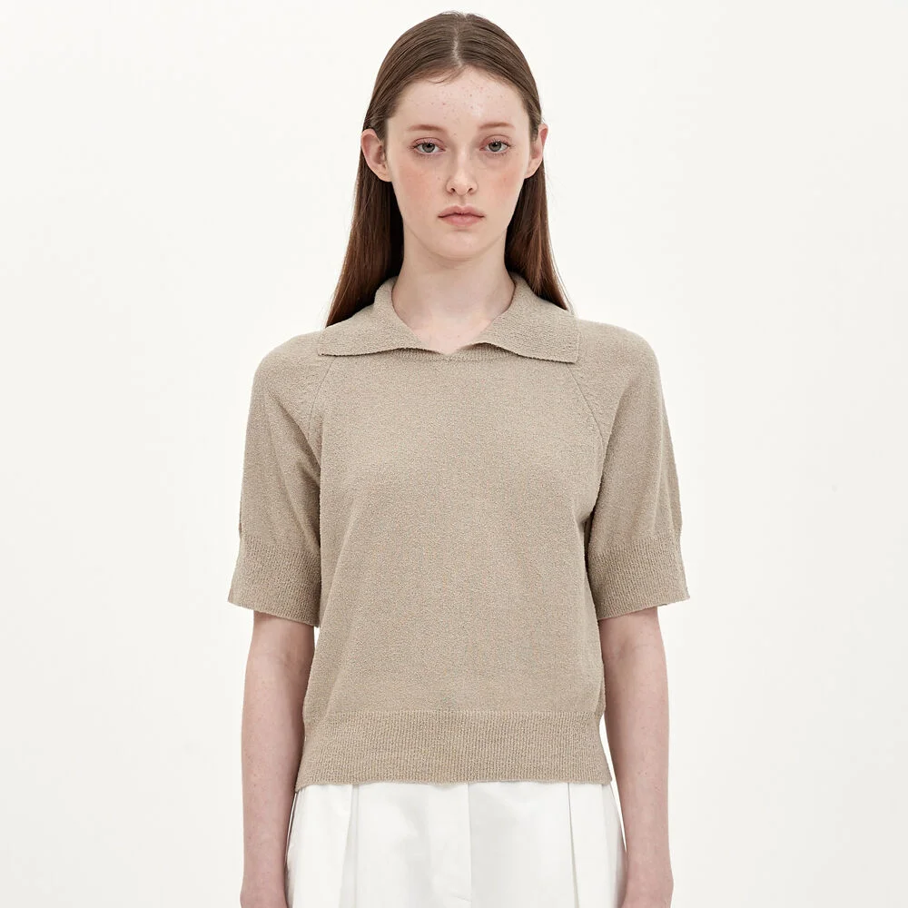 tom boy collar knit top_ash khaki