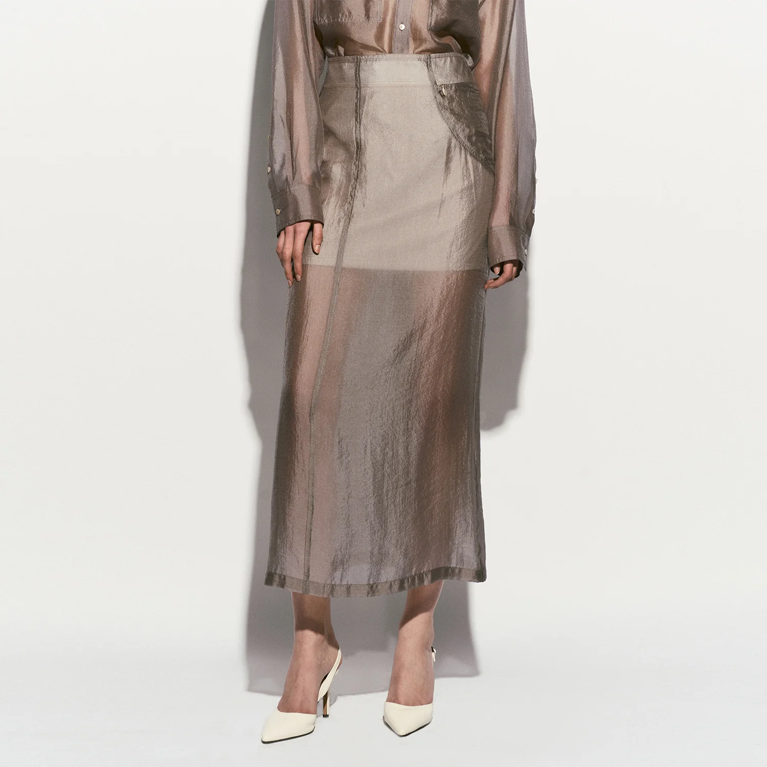 SHEER CUPRO MAXI SKIRT BEIGE