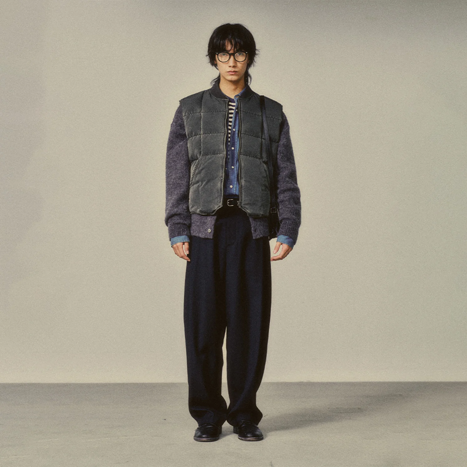 Garment Washed Quilted Vest_ Faded Black