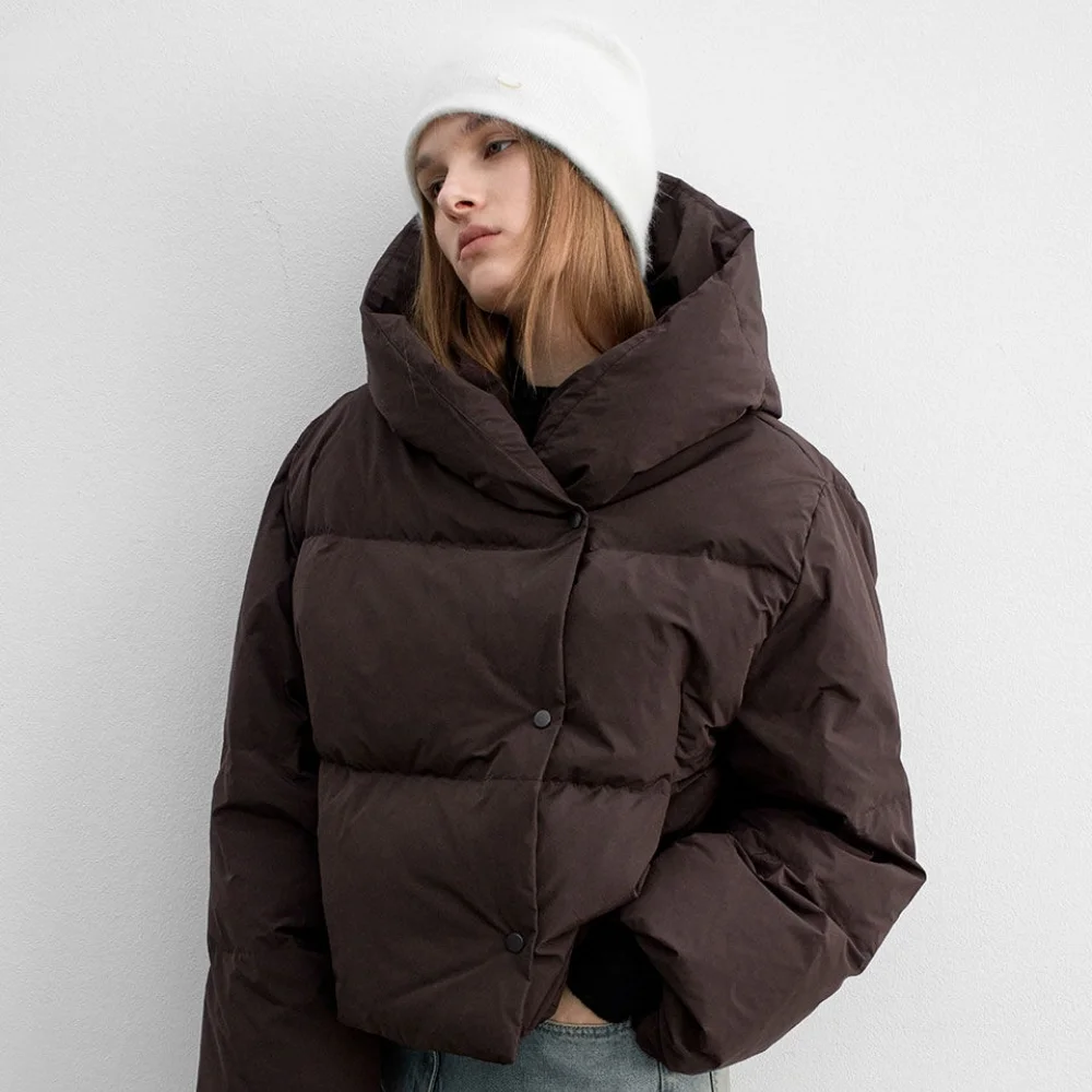 (JP-585)HOODED DUCK DOWN CROP PUFFER