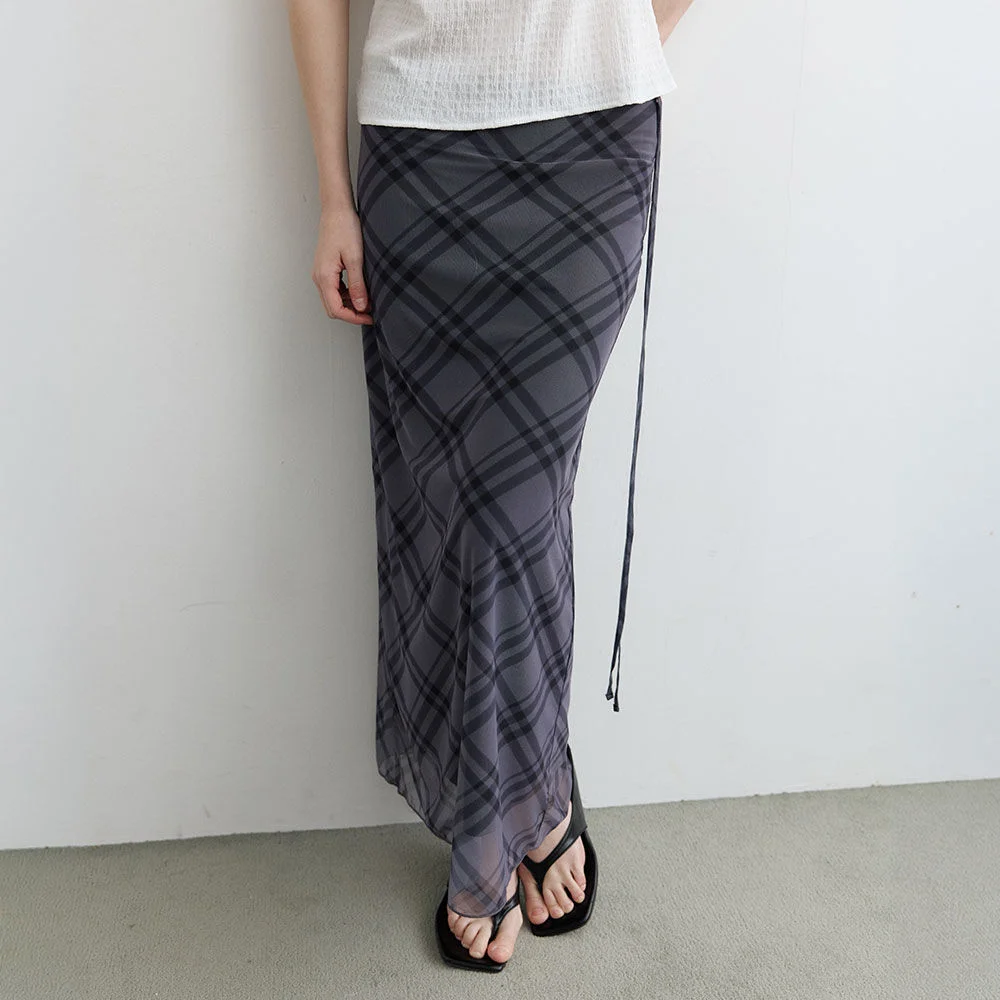 Check sheer long skirt _Black