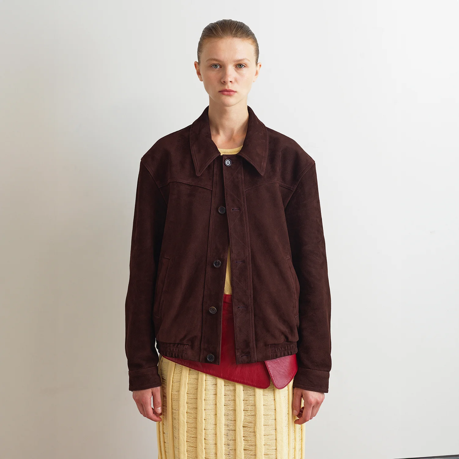 SUEDE BLOUSON JACKET - DARK BROWN