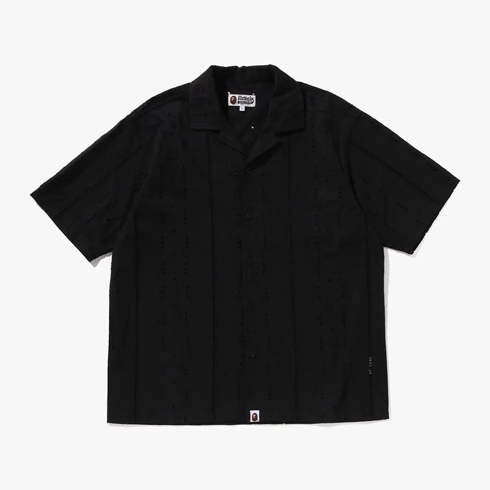 刺繡 開襟 衣領 SS 襯衫(M) BLACK
