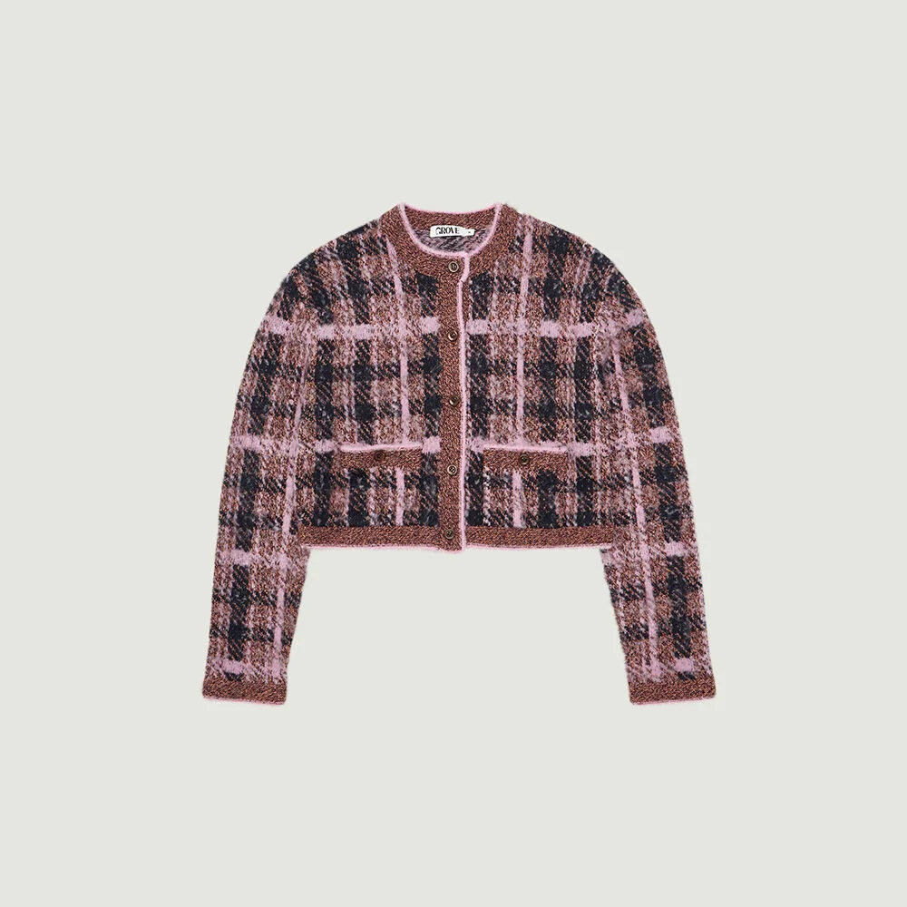 EMILY CHECK CARDIGAN (PINK)
