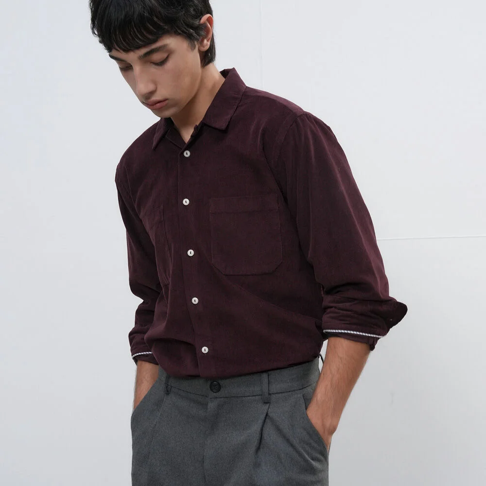 UNISEX 修身版型 燈芯絨 開領 襯衫 / SBE3U03006