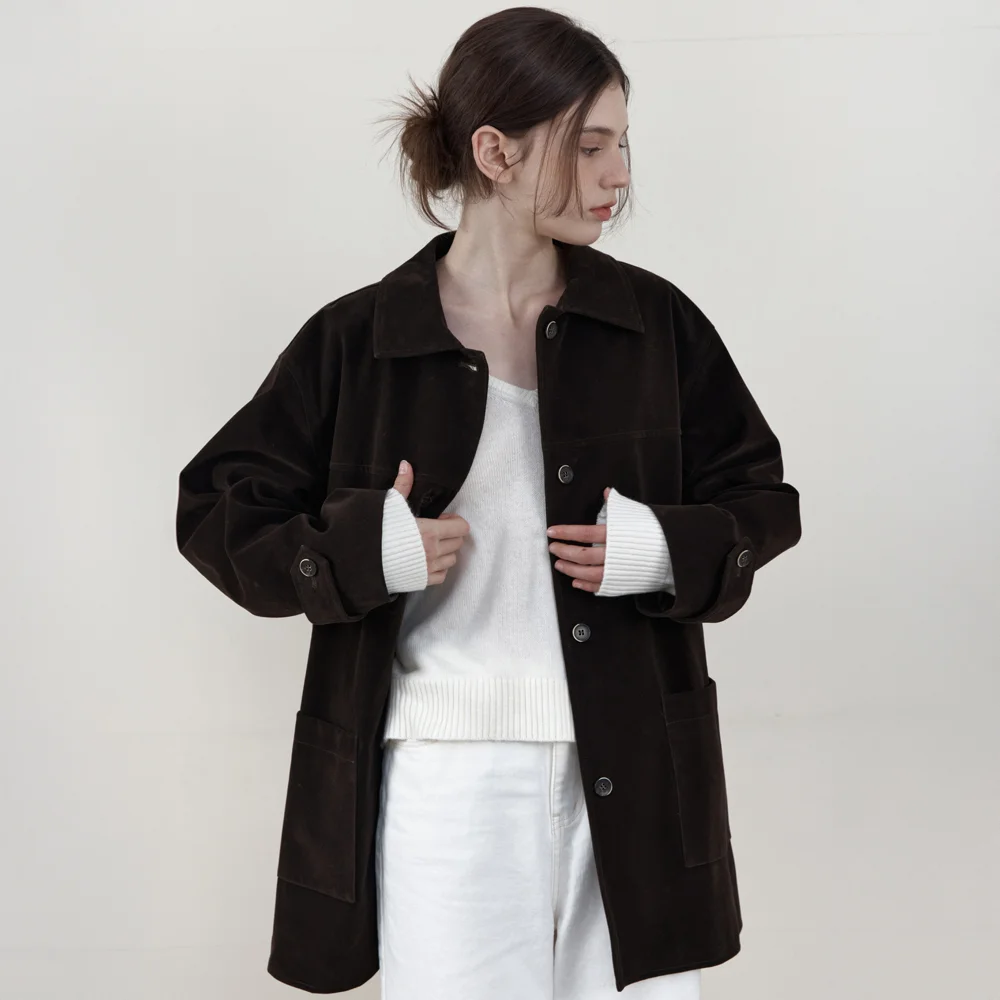 Vegan Suede Single Half Jacket_DARK BROWN(WCB6OT07)