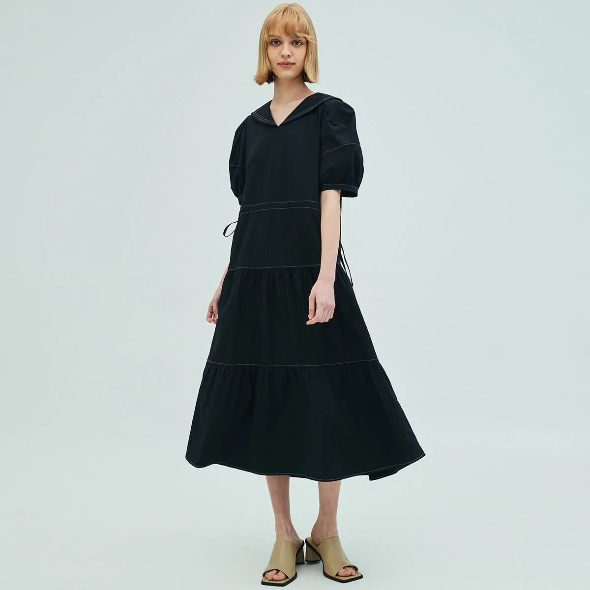 Sailor Collar Tiered Maxi Dress_Navy