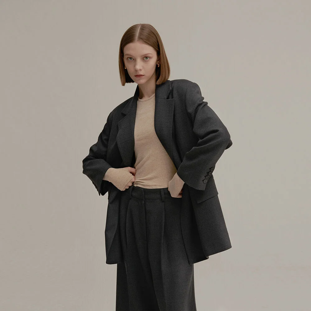 OVERFIT SINGLE BUTTON JACKET CHARCOAL