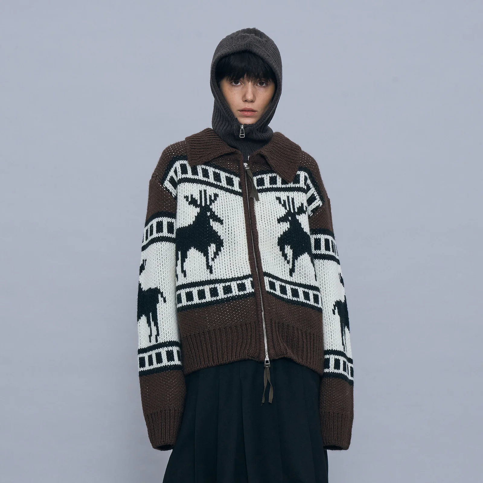 COWICHAN KNIT ZIP-UP CARDIGAN_BROWN