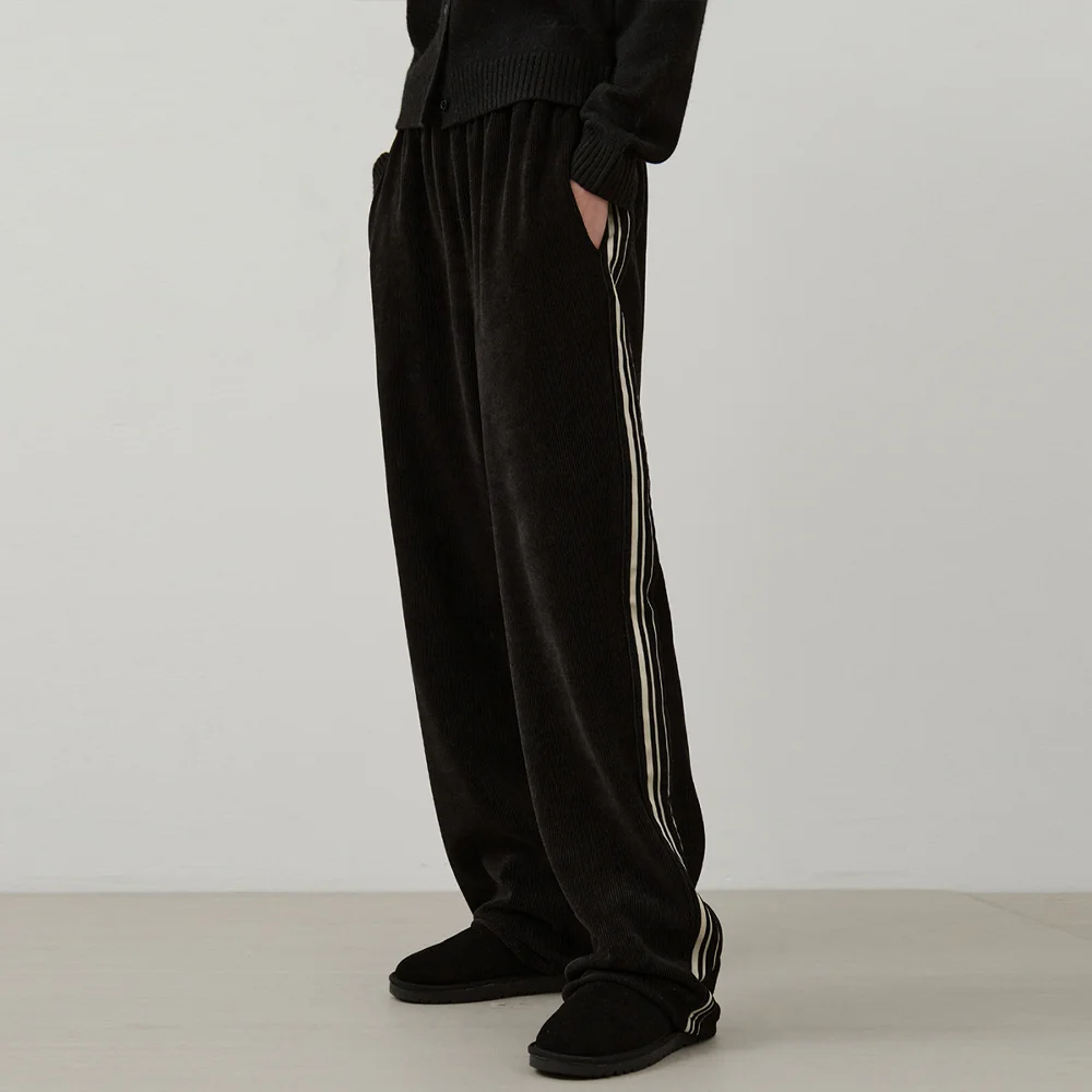 W/Essential Line Track Corduroy Wide Pants_BLACK(W25-PT34)