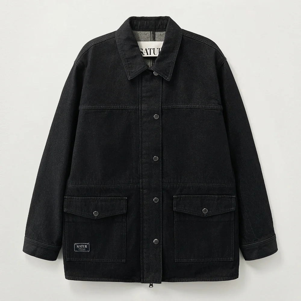 (W) Non-fade 牛仔 半 單片裝 外套 黑色