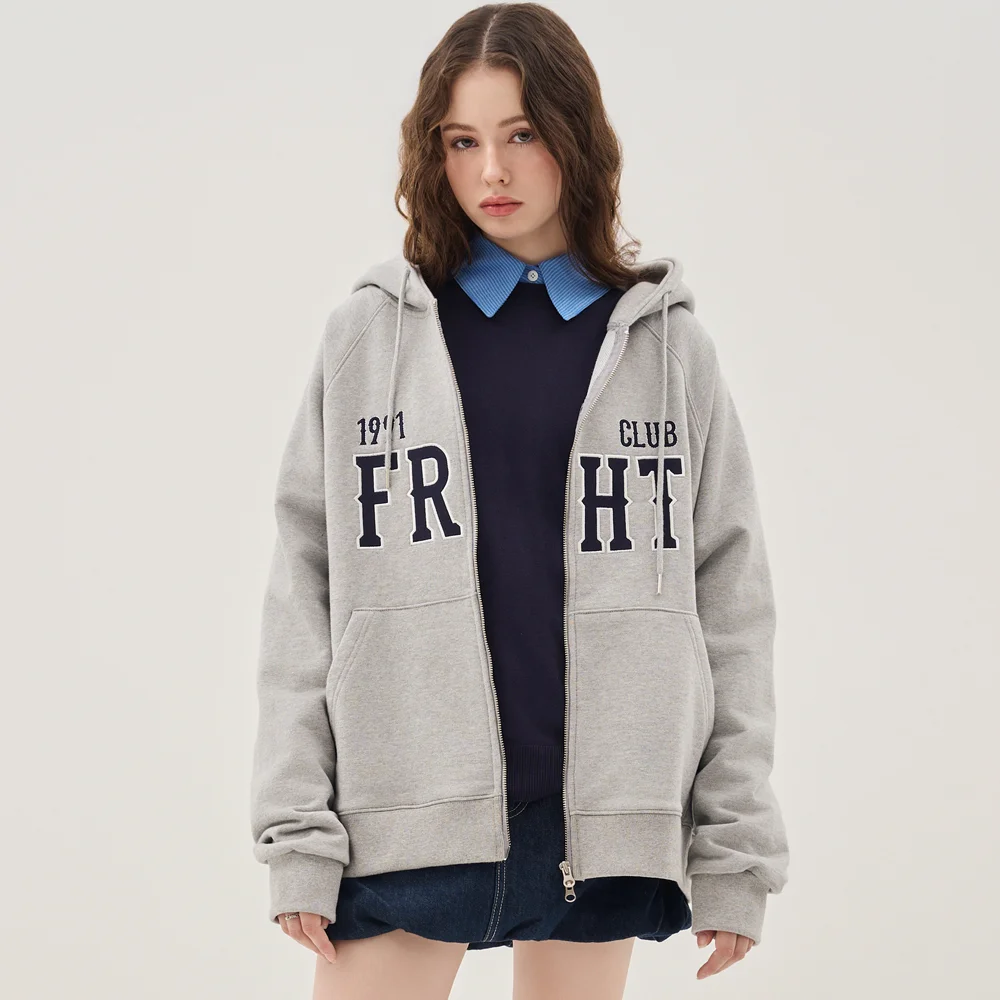 2WAY LOGO PATCH RAGLAN HOOD ZIP-UP_GRAY