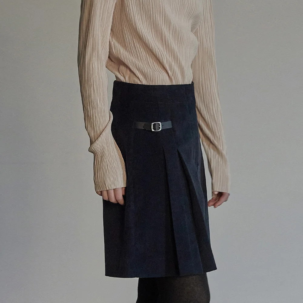 Corduroy skirt pants - Navy