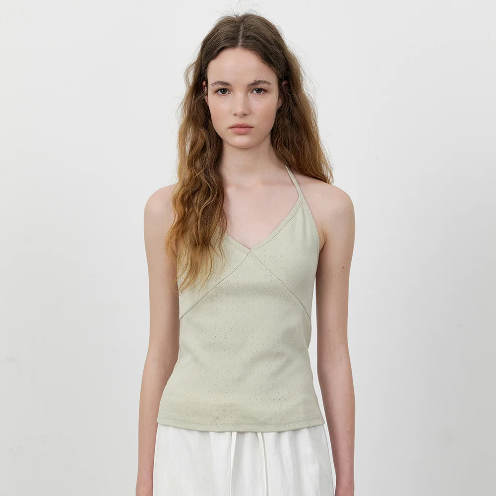 Backless v-neck punching halter sleeveless_Mint