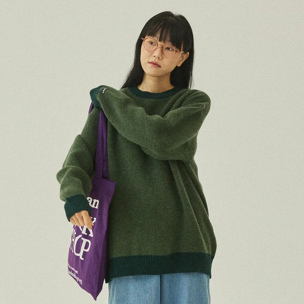 RINGER ROUND WOOL KNIT(GREEN)