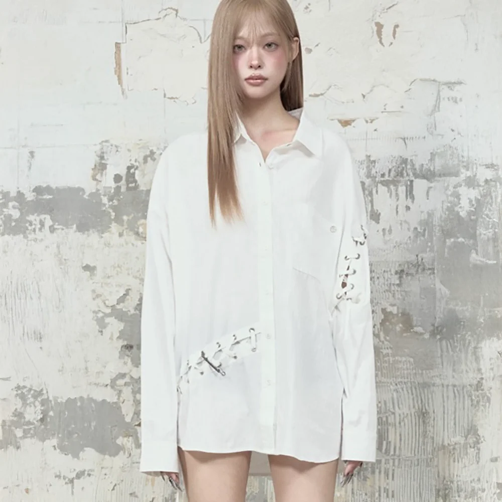 Eyelet Point Oversized Shirt (White)
