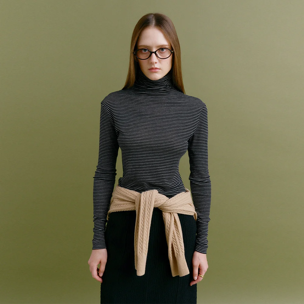 STRIPE WOOL TURTLENECK TOP (4 color)