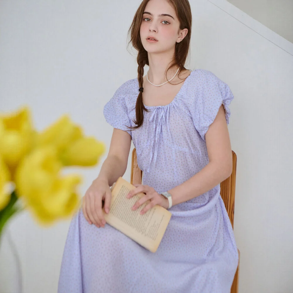 Blossom shirring long dress - Blue