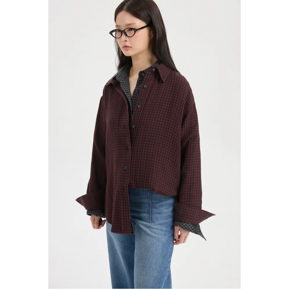 Chouetties by LUCKY CHOUETTE_Check Over Fit Blouse(wine) LASAX25300WIX