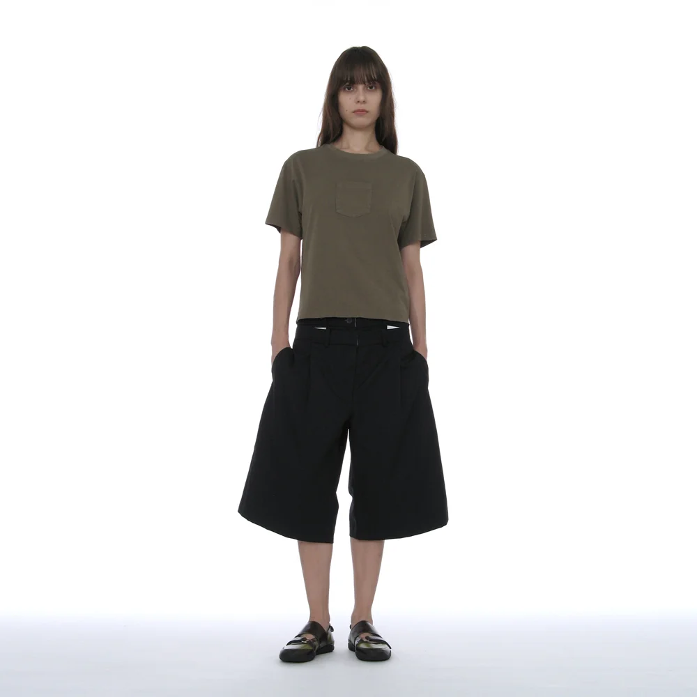 DOUBLE-LAYER WAIST BERMUDA PANTS_DARK NAVY