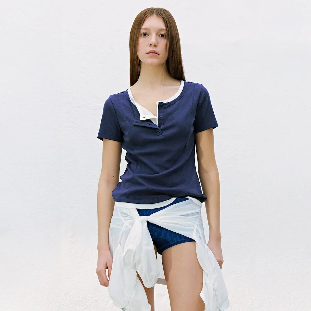 Layered Henley Neck TShirts Navy (KE6540M10R)