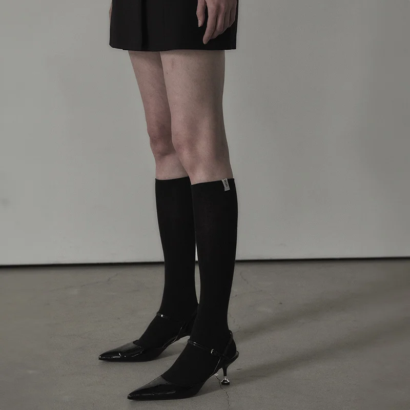 Logo Labeled Knee Socks - Black, Grey, White