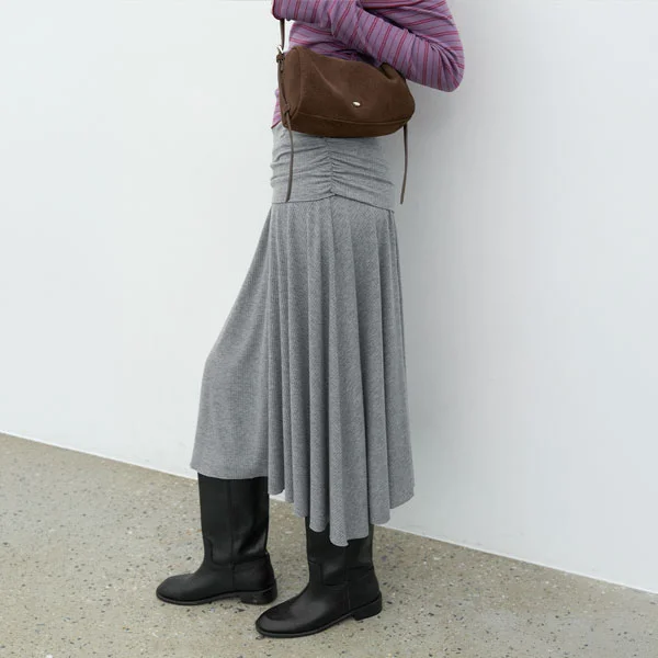 (SK-5120)JERSEY SHIRRING FLARE INTERLOCK SKIRT