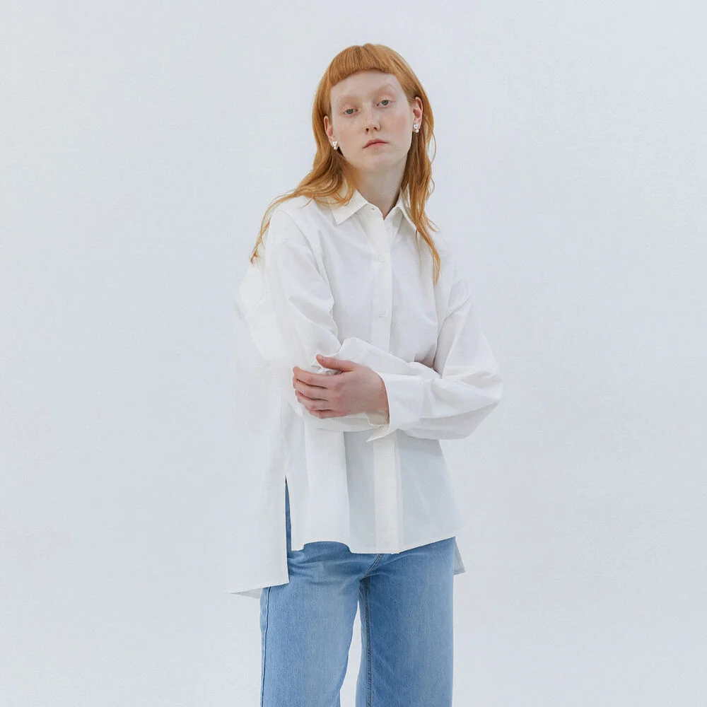 OVERSIZE BASIC COTTON LOGO SHIRT - WHITE