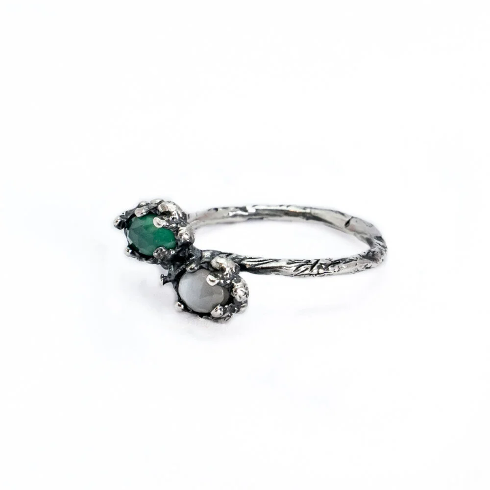 HR 137R_Double Gemstone Ring (Green Grey)