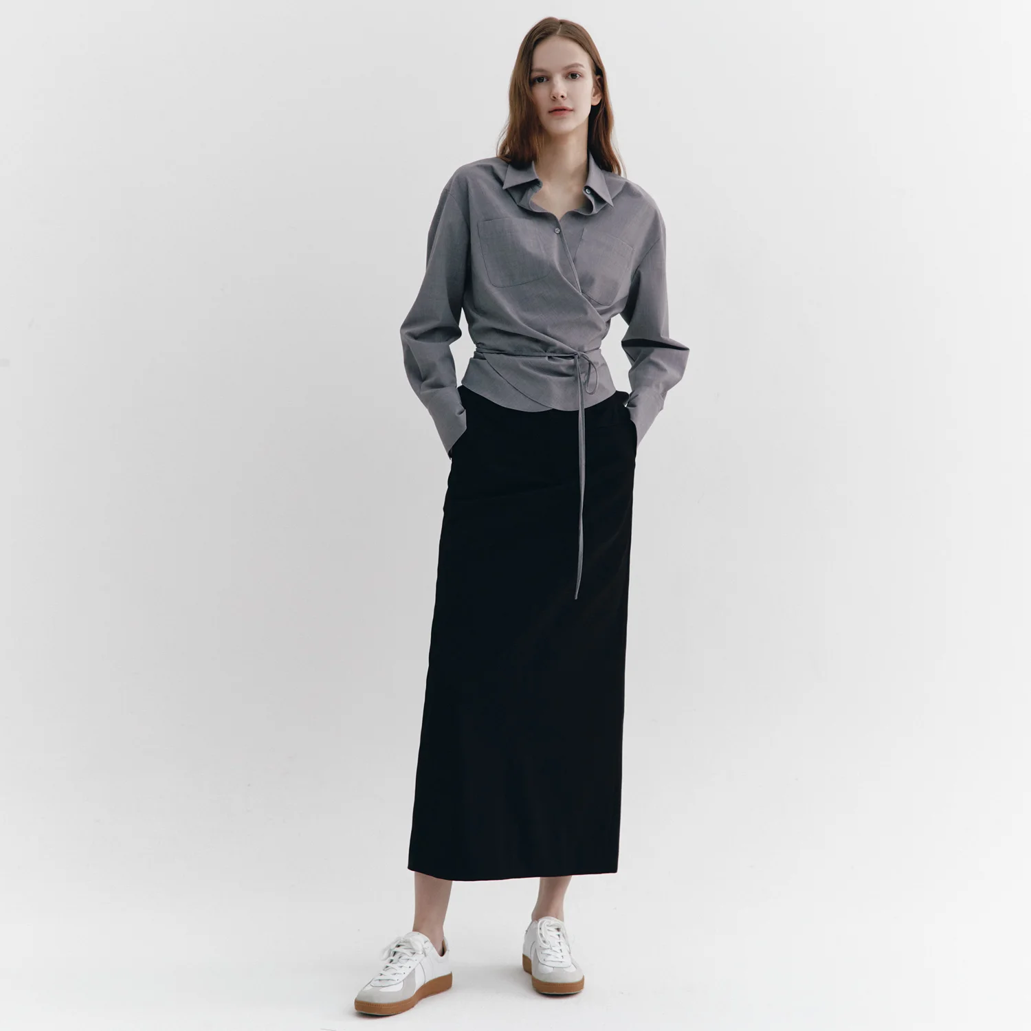 Double Waistband Maxi Skirt BLACK