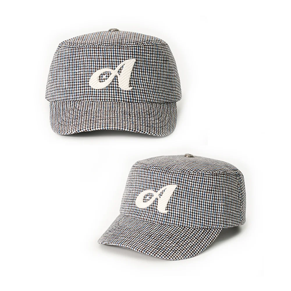 Linen Houndstooth Pillbox Cap