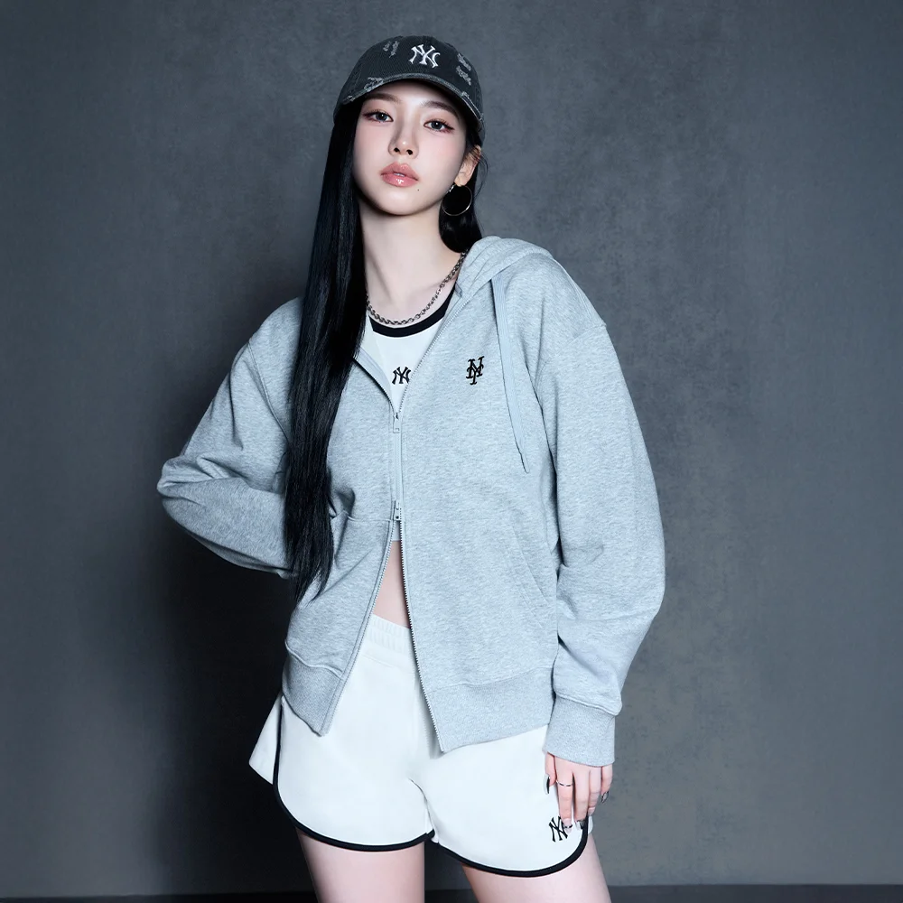 基本款 小標誌 寬鬆版型 連帽拉鍊外套 NYM (Melange Grey)