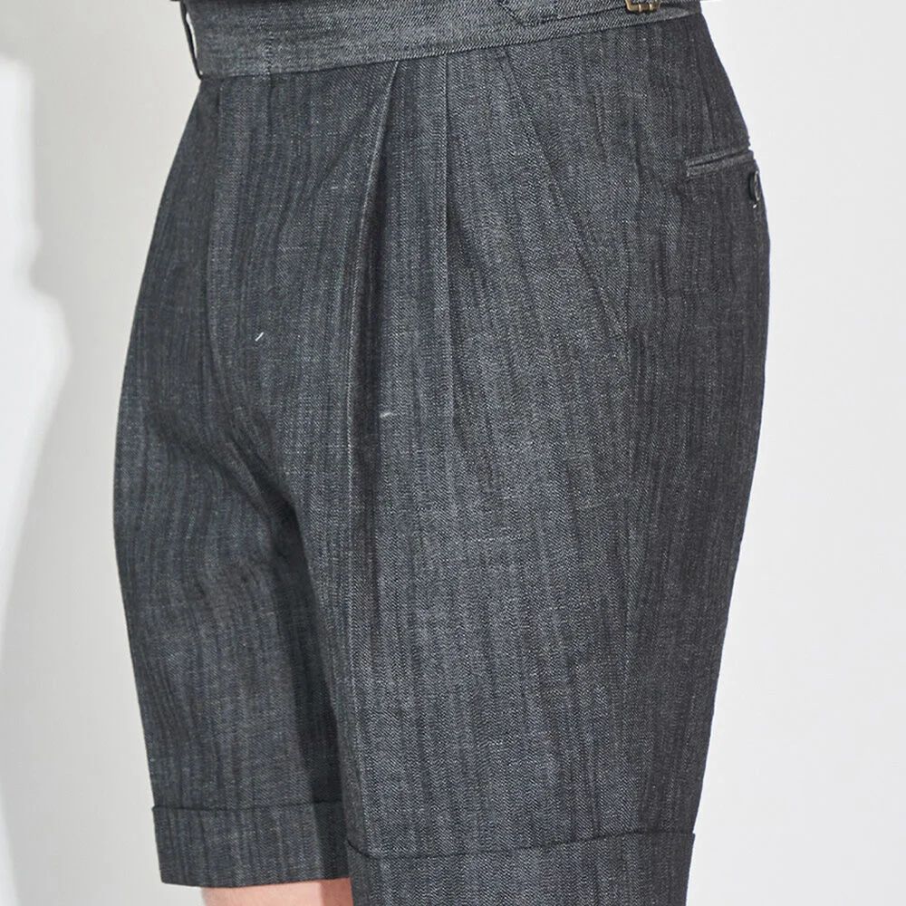 ALCPT013 Two Pleats 牛仔 半 褲子_black