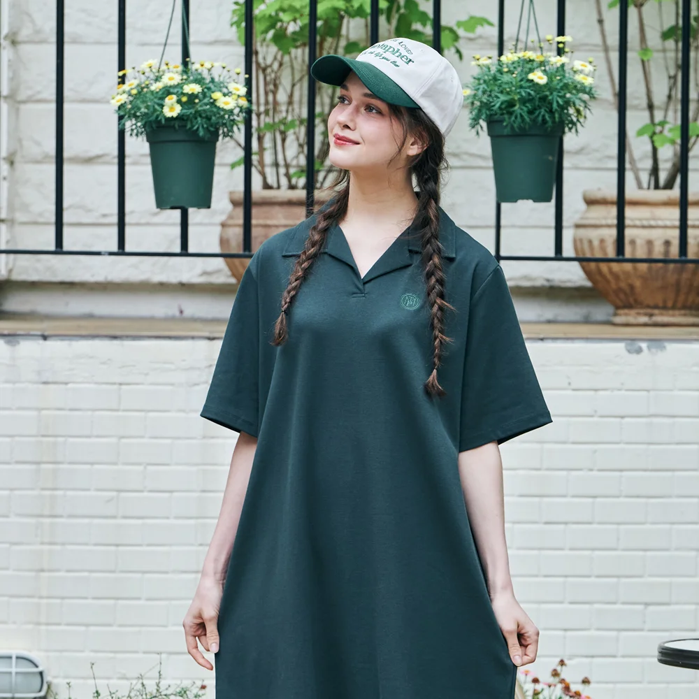 MET natural collar long dress green