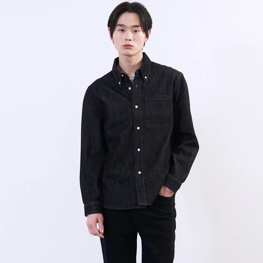Non-fade 長 衣袖 牛仔 襯衫 黑色