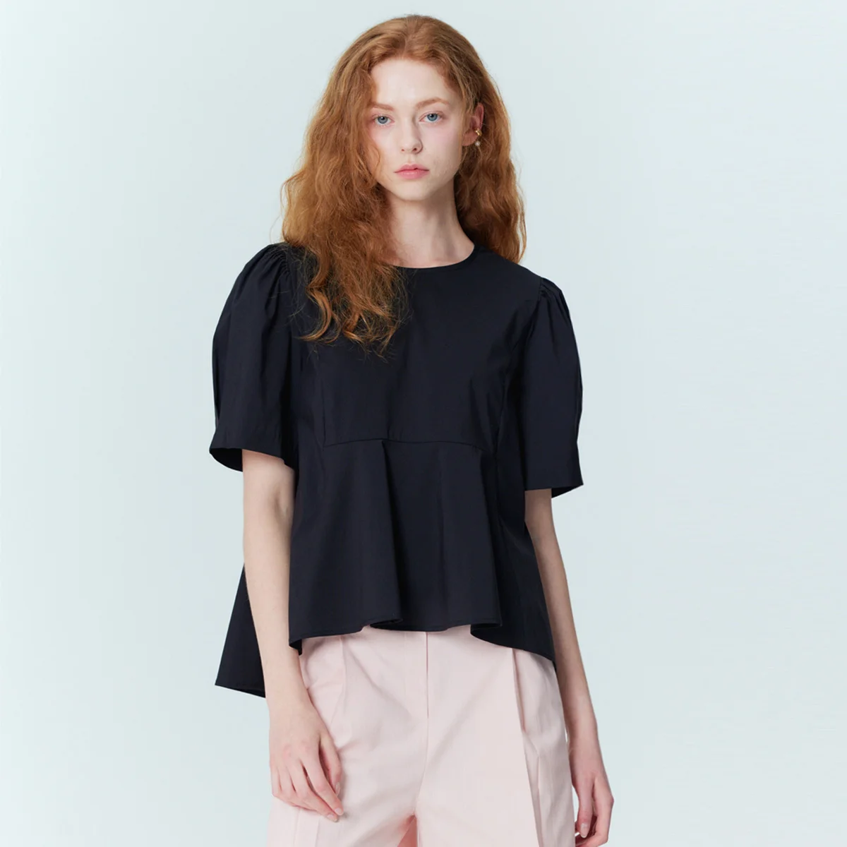 Back Ribbon Detail Peplum Blouse_Black