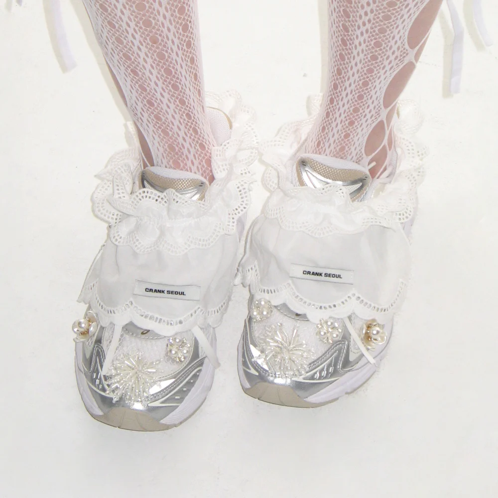 COTTON FRILL SHOE COVER_WHITE